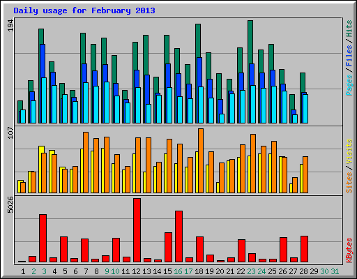 Daily usage for February 2013