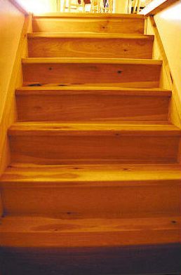 The treads and risers are also made of rustic hickory. 